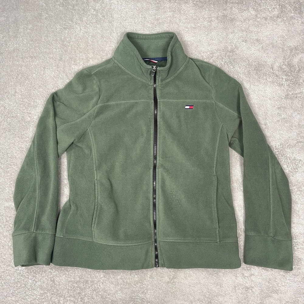 Tommy Hilfiger Fleece Jacket Women's Large Olive Green Warm Comfy Layering‎